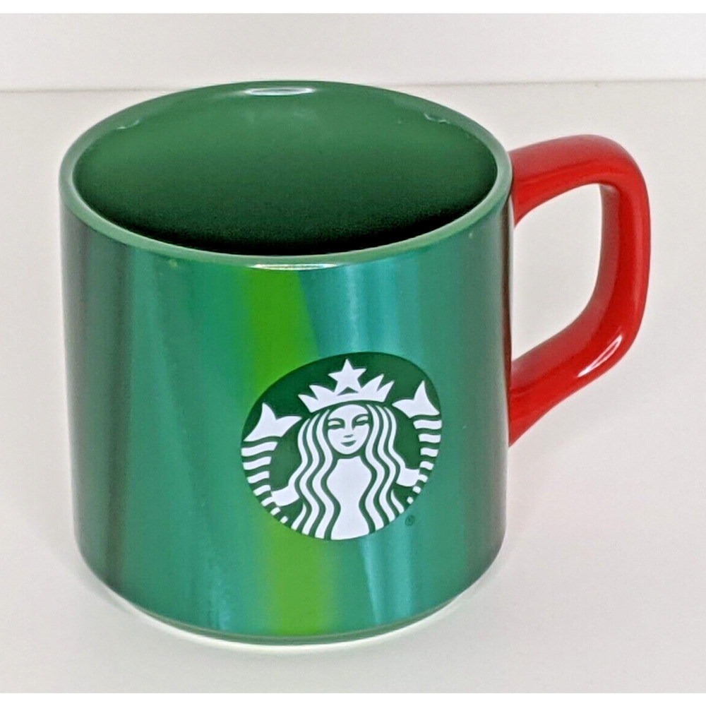 Starbucks Holiday Green Marble Pattern Mug Cup With Red Handle 11 oz 2022